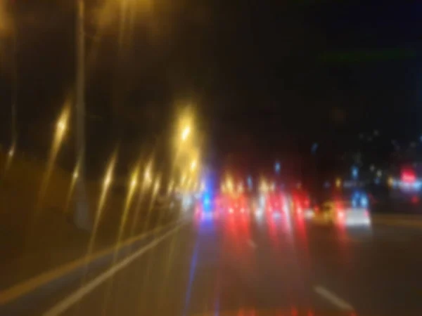 Vue Nuit Sur Route Floue Avec Des Feux Police Des — Photo