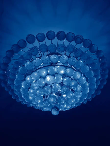 Hermosa Lámpara Araña Cristal Tonificado Color Azul Clásico Moda Del —  Fotos de Stock