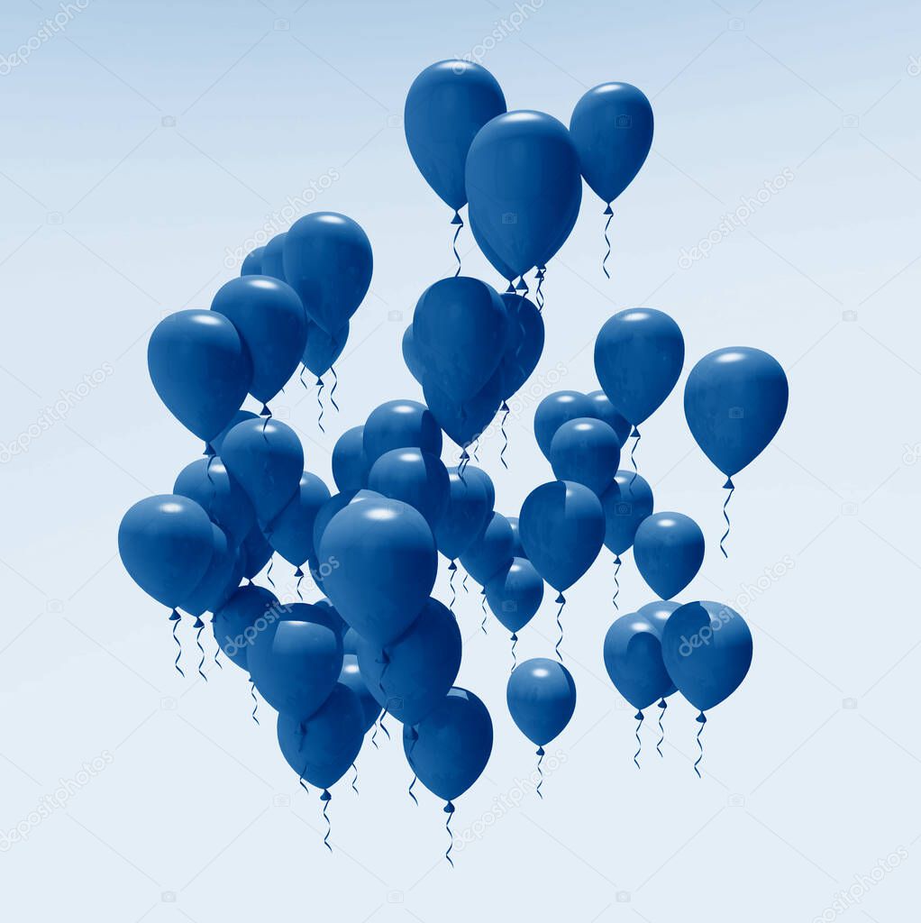 3D rendering  party balloons toned in trendy Classic Blue color of the Year 2020