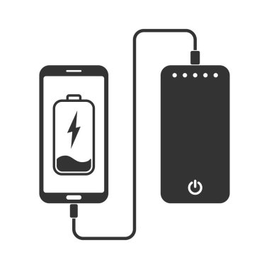 Taşınabilir bataryadan veya güç bankasından gelen telefon şarjının minimal simgesi