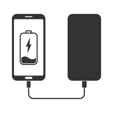 Taşınabilir bataryadan veya güç bankasından gelen telefon şarjının minimal simgesi