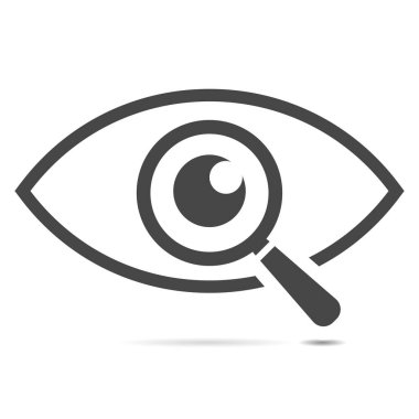 Beyaz zemin üzerinde büyüteç olan simge gözü