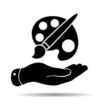 Beyaz arkaplanda palet simgesi olan el boyası fırçasını gösteren düz çizgi tasarımı grafik resim kavramı