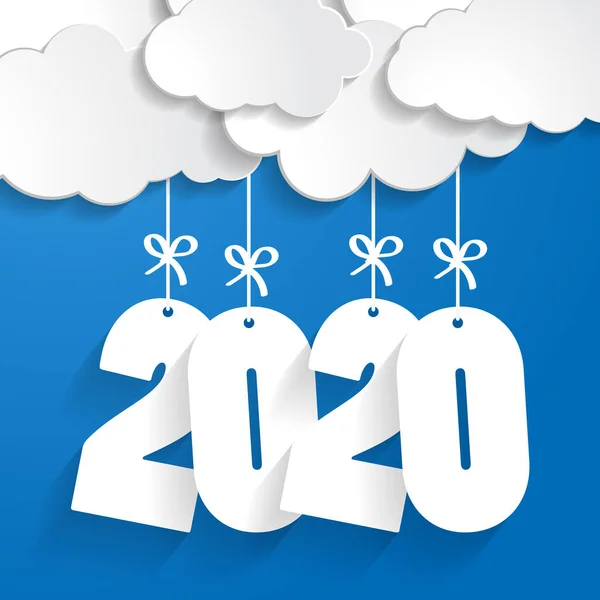 Nuvens Papel Branco Com Números 2020 Ano Que Vem Pendurado — Vetor de Stock