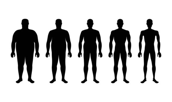 Characterizing Male Silhouettes Different Stages Body Mass Index — Stock Vector
