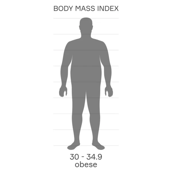 Vücut Kütle Indeksinin Obez Aşaması Için Erkek Silueti Karakterize Ediliyor — Stok Vektör