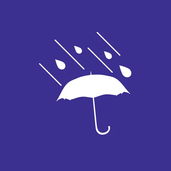 Mavi Arkaplanda Yağmur Damlaları Olan Beyaz Şemsiye Ikonu Hava Tahmini — Stok Vektör