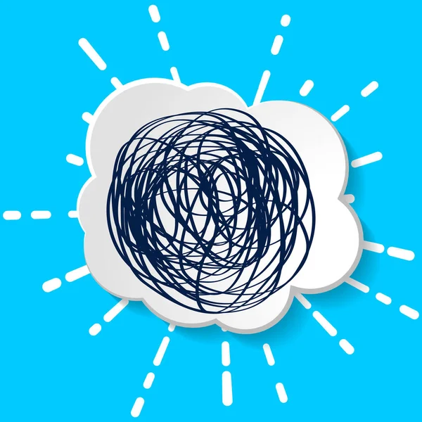 白纸云带着烟火的线光和蓝色背景上纠结的线条 云端语音帧图标 试想问题气球的轮廓设计 — 图库矢量图片