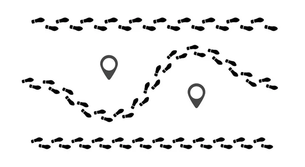 人类的脚用标记点打印路径 旅行者在白色背景下被隔离的路线上跟踪 足印刷子 — 图库矢量图片