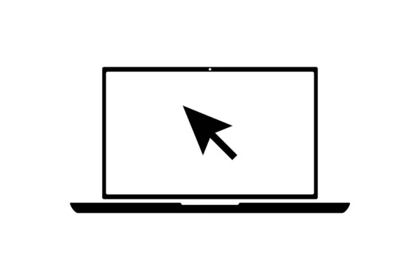 白い上にカーソルやポインタをアイコンでフラットブラックノートパソコンのアイコン 画面のモバイルコンピュータを使用するか ウェブサイトのためのマウスを検索する概念 ベクターイラスト — ストックベクタ