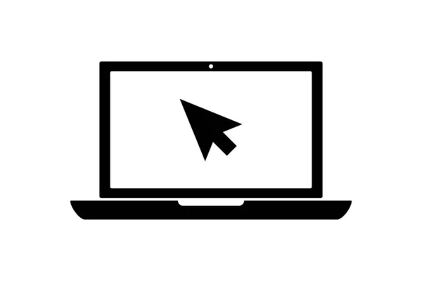 Ícone Laptop Preto Plano Com Cursor Ponteiro Ioslatado Branco Conceito — Vetor de Stock