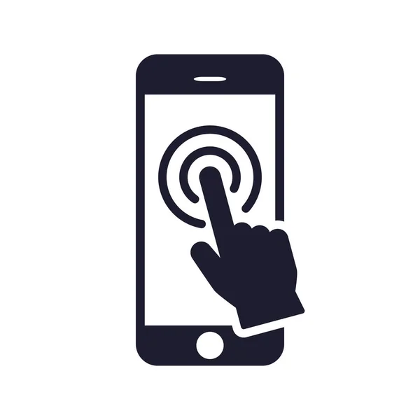 Smartphone Touch Screen Met Klikkende Hand Symbool Pictogram Geïsoleerd Witte — Stockvector