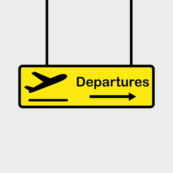sign board at airport showing direction of departure zone