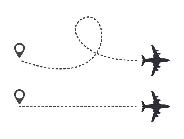 Mehrere Flugzeugrouten Mit Punktierten Linien Mit Gestrichelten Linien Markierte Wanderwege — Stockvektor