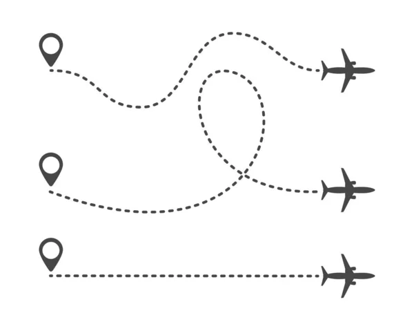 Několik Tras Letadel Tečkovanými Čarami Cestovní Stopy Označené Tečkovanými Čarami — Stockový vektor