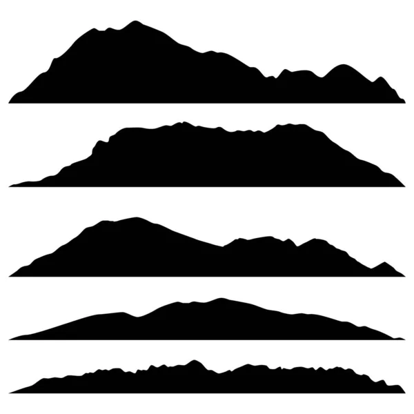 Satz Schwarzer Berge Silhouetten Auf Weißem Hintergrund — Stockvektor