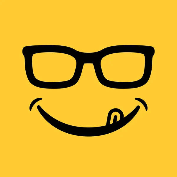 Smile Emoticon Tongue Sunglasses Yellow Background — Stock Vector