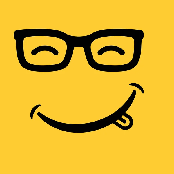 Smile Emoticon Mit Zunge Und Sonnenbrille Auf Gelbem Hintergrund — Stockvektor
