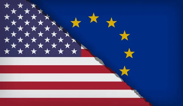 Vztahy Vlajky Spojených Států Amerických Evropské Unie Koncept Obchodních Sporů — Stockový vektor