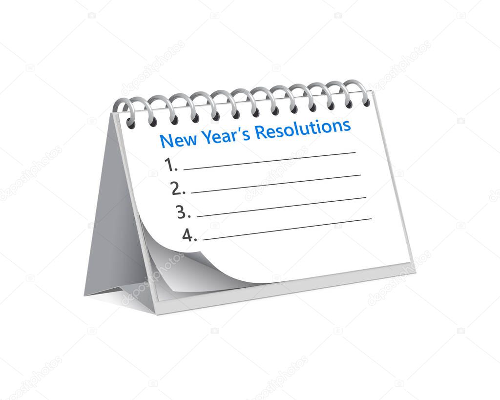 flip calendar with tasks and resolutions that should start to do with new year. Sheet with goals that you fill out and start. Concept of new beginnings