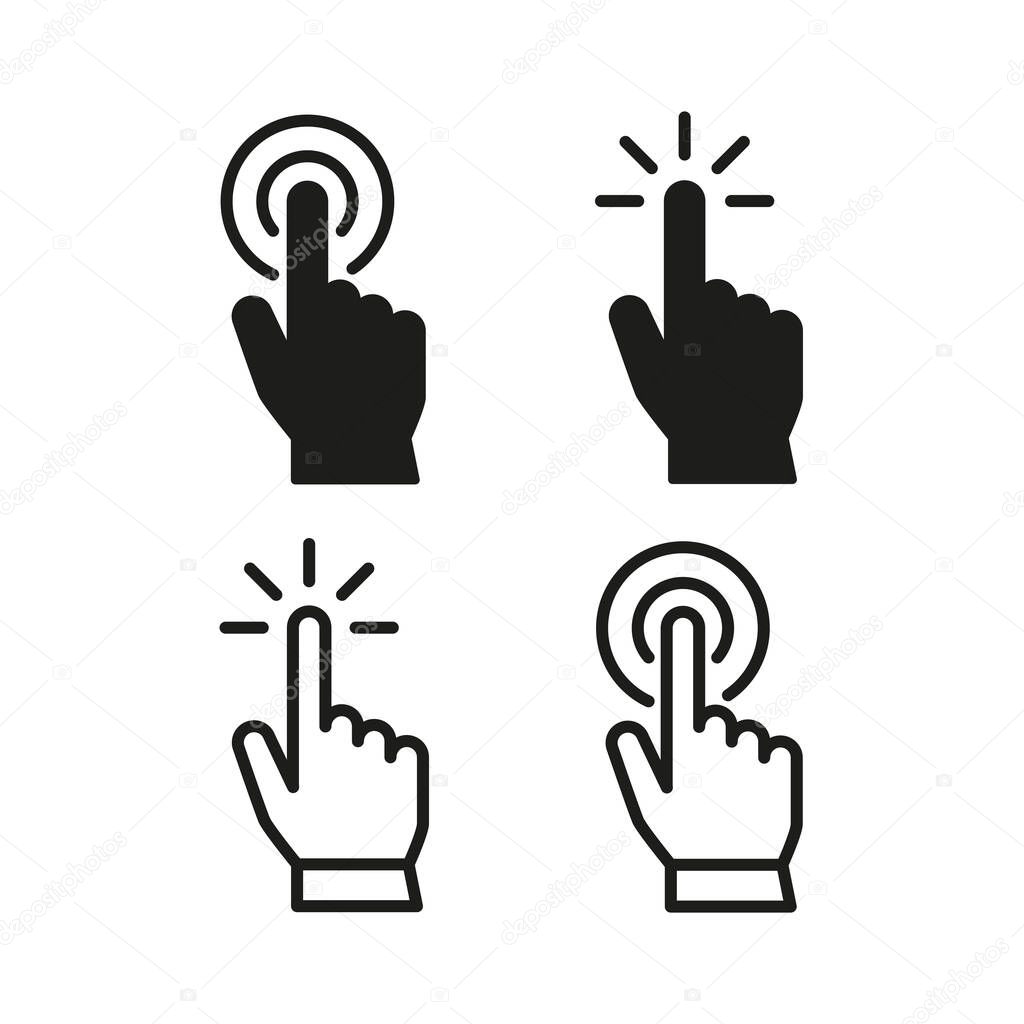 Set of hand pointer or cursor mouse push linear icon symbol