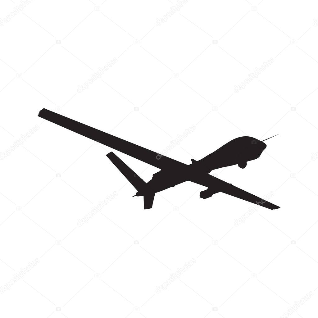 Silhouette of unmanned military drone with missiles