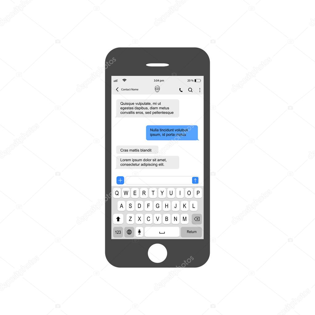 smartphone with live chatting pattern sms bubblest. Phone SMS chat composer. Put your own text in message. Creative vector illustration of messenger window.