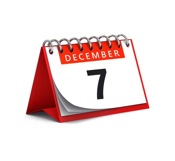 赤い机の紙の3Dレンダリング12月7日日付 カレンダーページを白で隔離 — ストック写真