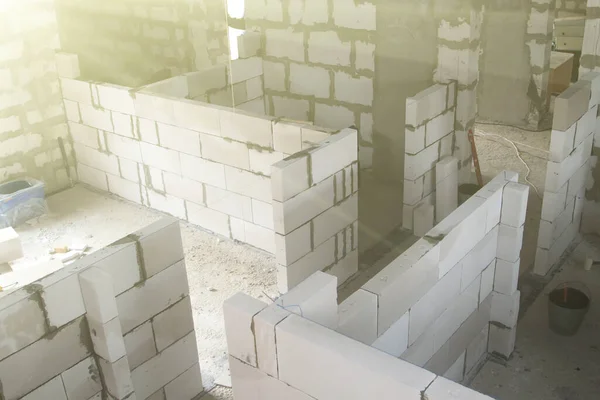 Top View Walls Construction Foam Blocks Walls Country House — 스톡 사진