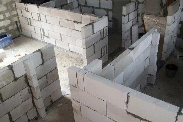 Top View Walls Construction Foam Blocks Walls Country House — 스톡 사진