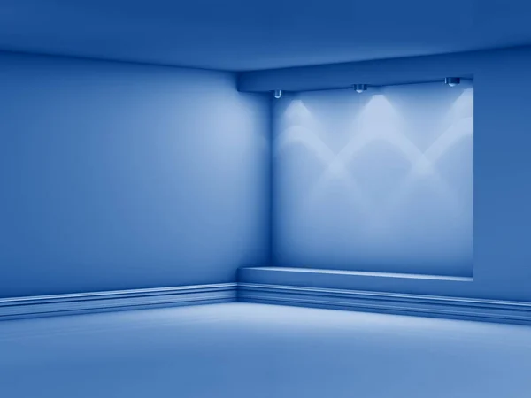 Рендеринг Пустой Ниши Прожекторами Выставки Интерьере Модном Классическом Синем Цвете — стоковое фото
