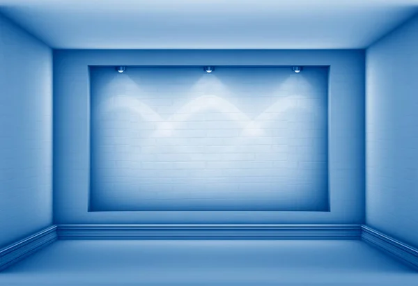 Renderelés Üres Rést Reflektorfényekkel Kiállítás Belső Tónusú Trendi Classic Blue — Stock Fotó
