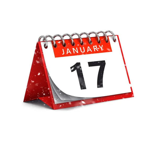 3Dスノーレッドデスクペーパーのレンダリング1月17日日付 カレンダーページを白で隔離 — ストック写真