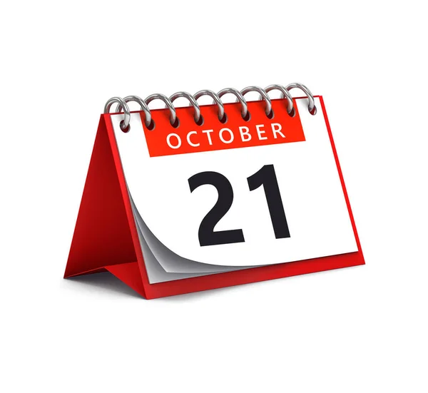 赤い机の紙の3Dレンダリング10月21日の秋の月 カレンダーページは白で隔離 — ストック写真