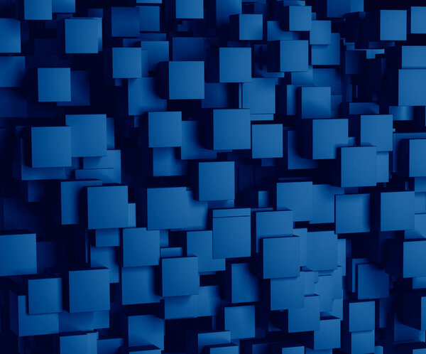 3D rendering abstract image of cubes background toned in trendy Classic Blue color of the Year 2020