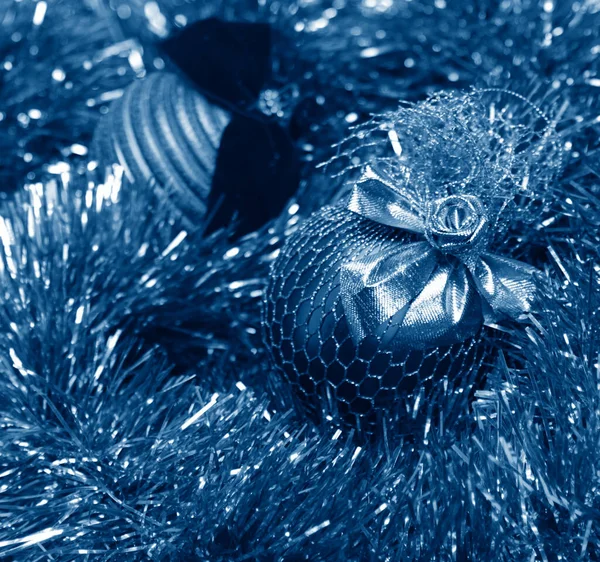 Blue Christmass Balls Golden Tinse — Stock Photo, Image