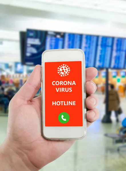 Mano Tiene Smartphone Con Hotline Contattare Cittadini Questioni Relative Coronavirus — Foto Stock
