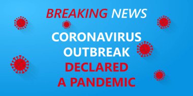 Son dakika haberi, Coronavirus salgını bir salgın ilan etti. COVID-19 Wuhan Roman Corona virüsü 2019-NCoV salgını mavi arka planda. Corona Virüs Hastalığı 2019 Salgın Haber Kavramı