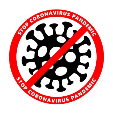 STOP COVID-19 salgın sembolü, Roman Corona virüsü hastalığı 2019-nCoV, Soyut virüs türü modeli Novel Coronavirus 2019-nCoV kırmızı STOP işareti ile çizilmiş