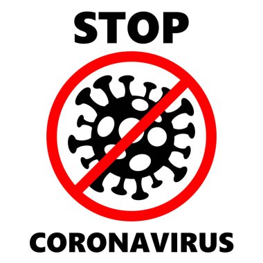 STOP COVID-19 sembolü, Roman Corona virüsü hastalığı 2019-nCoV, Soyut virüs türü modeli Novel Coronavirus 2019-nCoV kırmızı STOP işareti ile çizilmiş