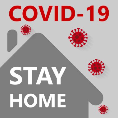 COVID-19 Roman Coronavirüs 2019-nCoV karantinası ve gri arka planda evde kal. Corona Virüs Hastalığı 2019 Salgın Koruma Konsepti