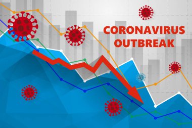 Corona Virüsü Hastalığı COVID-19, 2019-NCoV. Düzeltme pazarı arka planında Coronavirus salgını var. Dünya ticaret piyasası ve ekonomisinin çöküşü kavramı