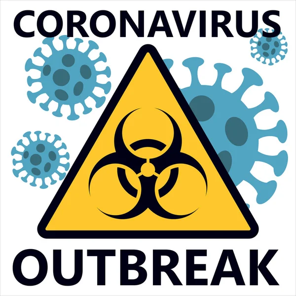 科罗纳韦病毒的爆发Covid 19生物危害图标 新的Coronavirus 2019 Ncov 抽象病毒株模型 新的Corona病毒2019 Ncov 黄色生物危害符号 — 图库矢量图片