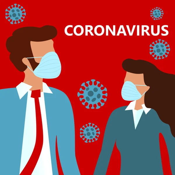 Romanzo Coronavirus Malattia Pandemia Covid 2019 Ncov Donna Uomo Giacca — Vettoriale Stock