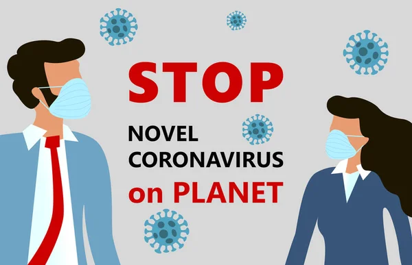 Corona Virus Disease 2019 Covid 2019 Ncov Donna Uomo Giacca — Vettoriale Stock