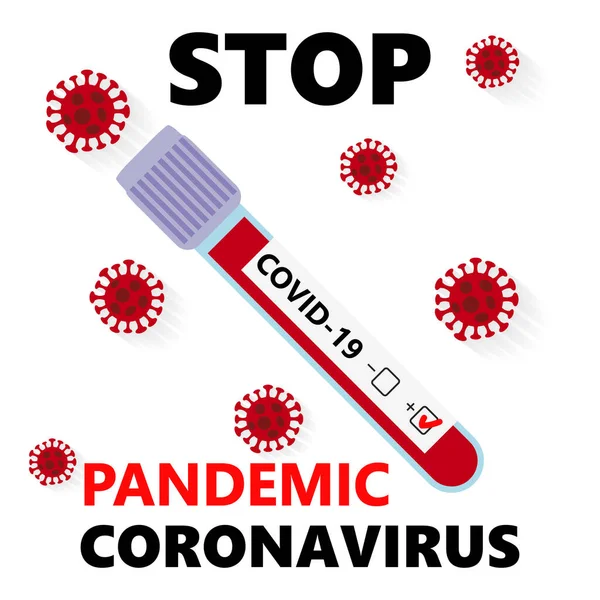 Stop Pandemia Coronavirus Covid Simbolo Provetta Contenente Sangue Che Risultato — Vettoriale Stock