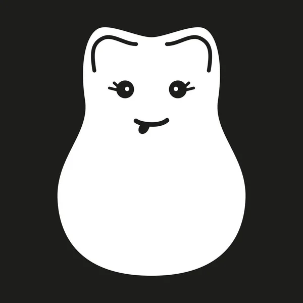Weiße Glückliche Kawaii Katzensilhouette Auf Schwarzem Hintergrund — Stockvektor