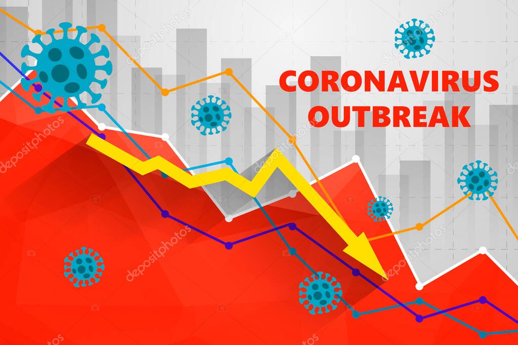 Novel corona virus disease COVID-19, 2019-nCoV with text coronavirus outbreak on correction market background. concept of the fall of the World trade market and economy