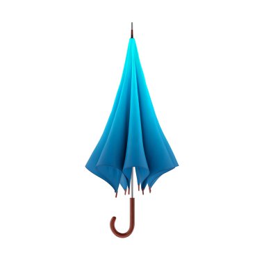 Beyaz arka plan üzerinde izole mavi şemsiye. 3D çizim