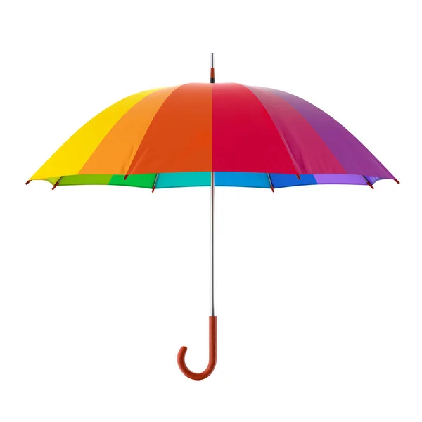 孤立在白色背景上的彩虹伞。3d 图 . — 图库照片